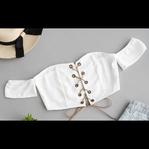 White lace up crop top